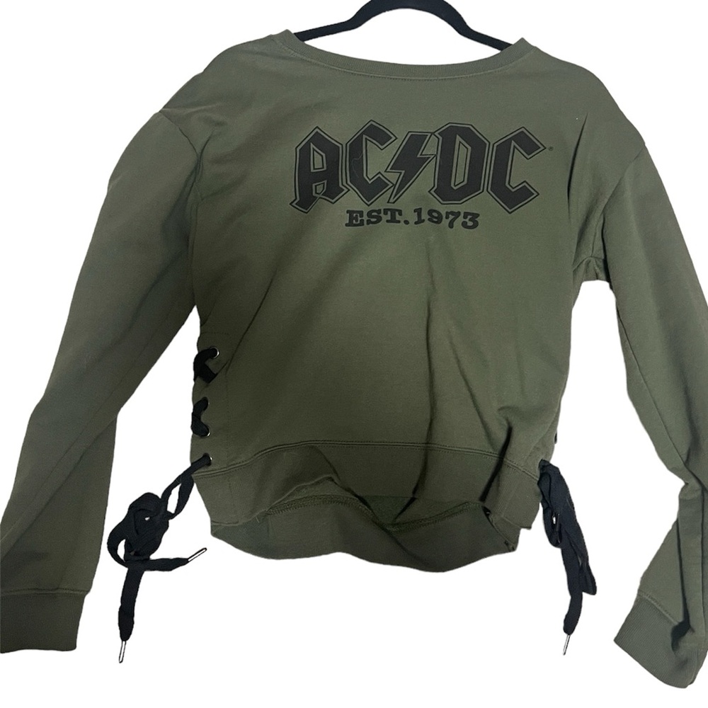 ACDC Logo Sweatshirt Women’s S Green Pullover Lace Long Sleeve Rock Band